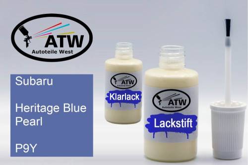 Subaru, Heritage Blue Pearl, P9Y: 20ml Lackstift + 20ml Klarlack - Set, von ATW Autoteile West.
